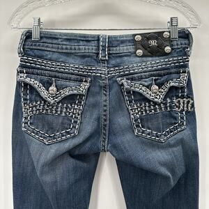 Miss Me Jeans Womens 27‎ Straight Blue Blingy Western Rodeo Studded Rhinestone